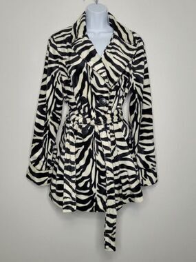Y2k Heart Soul black white zebra print button front grunge jacket w/ belt xl